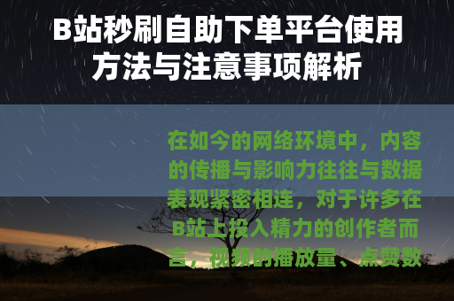 B站秒刷自助下单平台使用方法与注意事项解析