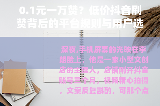 0.1元一万赞?低价抖音刷赞背后的平台规则与用户选择 0.1元一万赞?低价抖音刷赞背后的平台规则与用户选择