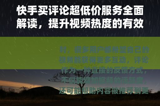 快手买评论超低价服务全面解读，提升视频热度的有效途径