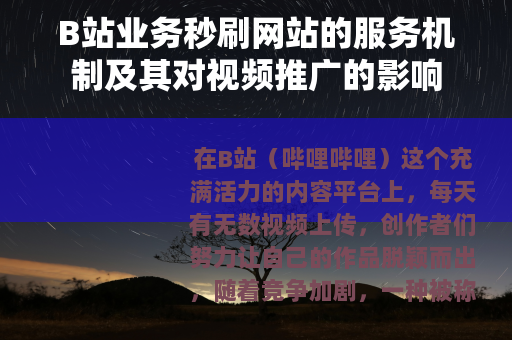 B站业务秒刷网站的服务机制及其对视频推广的影响