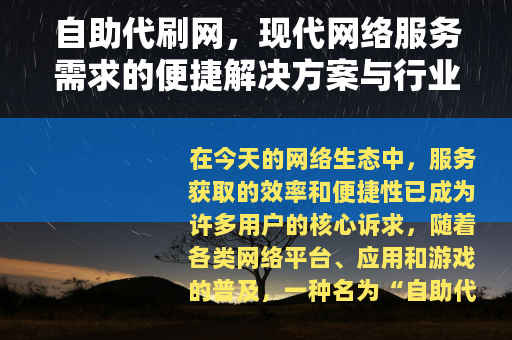 自助代刷网，现代网络服务需求的便捷解决方案与行业观察