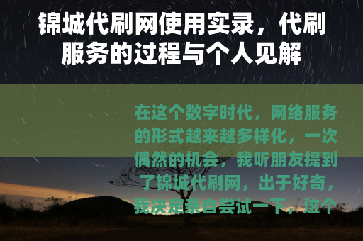 锦城代刷网使用实录，代刷服务的过程与个人见解