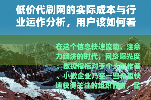 低价代刷网的实际成本与行业运作分析，用户该如何看待？
