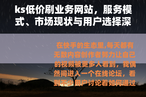 ks低价刷业务网站，服务模式、市场现状与用户选择深度解析