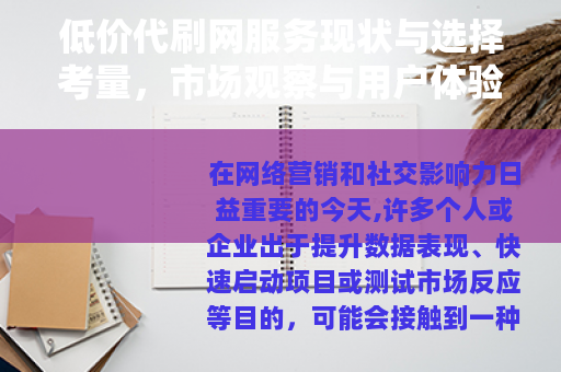 低价代刷网服务现状与选择考量，市场观察与用户体验分析