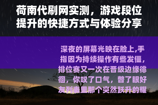 荷南代刷网实测，游戏段位提升的快捷方式与体验分享