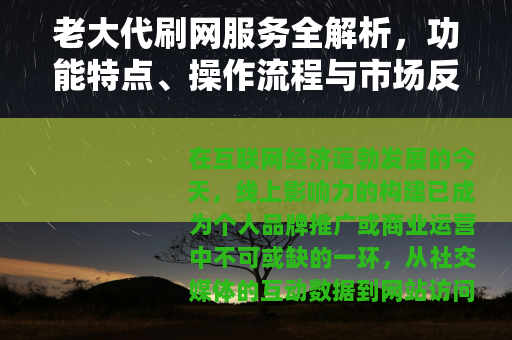 老大代刷网服务全解析，功能特点、操作流程与市场反响深度探讨