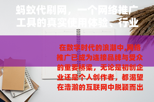蚂蚁代刷网，一个网络推广工具的真实使用体验、行业分析与未来展望