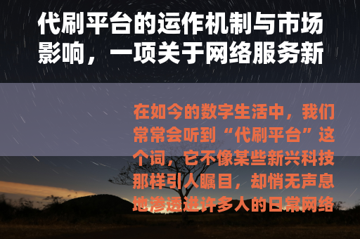 代刷平台的运作机制与市场影响，一项关于网络服务新模式的全面分析