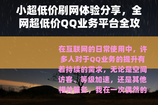 小超低价刷网体验分享,全网超低价QQ业务平台全攻略 小超低价刷网体验分享,全网超低价QQ业务平台全攻略
