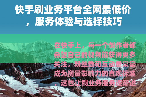 快手刷业务平台全网最低价，服务体验与选择技巧