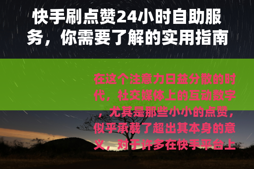 快手刷点赞24小时自助服务，你需要了解的实用指南
