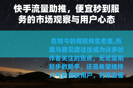 快手流量助推，便宜秒到服务的市场观察与用户心态