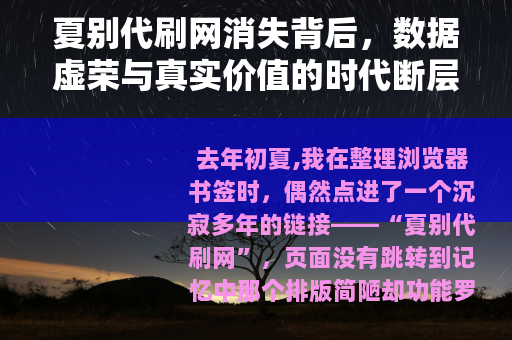 夏别代刷网消失背后，数据虚荣与真实价值的时代断层