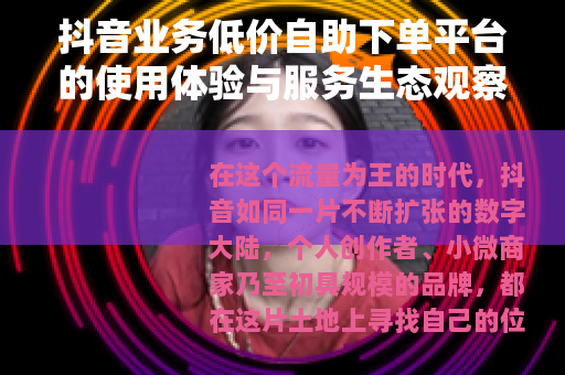 抖音业务低价自助下单平台的使用体验与服务生态观察