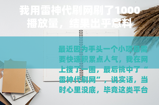 我用雷神代刷网刷了1000播放量，结果出乎意料
