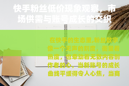 快手粉丝低价现象观察，市场供需与账号成长的交织