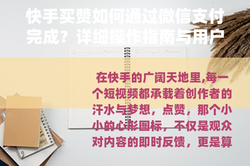 快手买赞如何通过微信支付完成？详细操作指南与用户体验分享