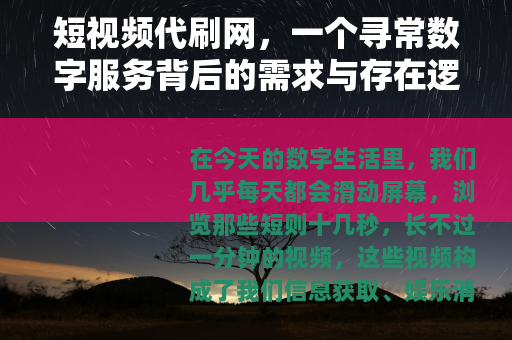 短视频代刷网，一个寻常数字服务背后的需求与存在逻辑