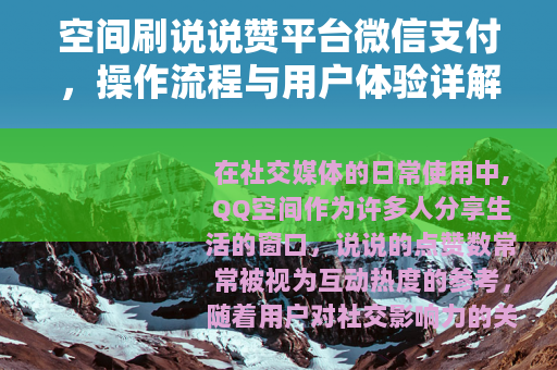 空间刷说说赞平台微信支付，操作流程与用户体验详解