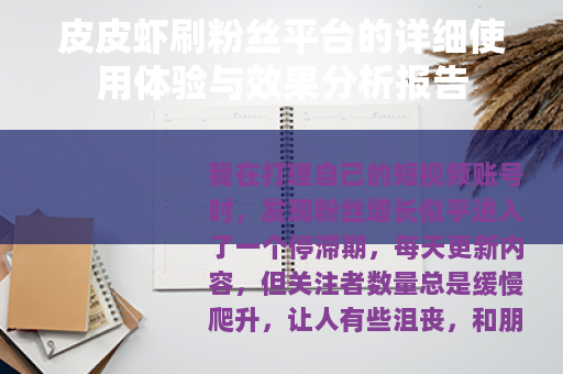 皮皮虾刷粉丝平台的详细使用体验与效果分析报告