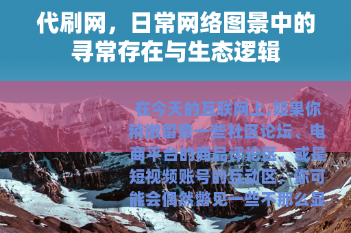 代刷网，日常网络图景中的寻常存在与生态逻辑