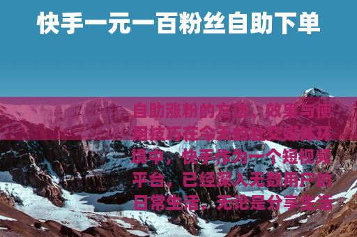 快手一元一百粉丝自助下单