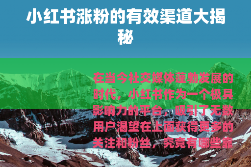 小红书涨粉的有效渠道大揭秘