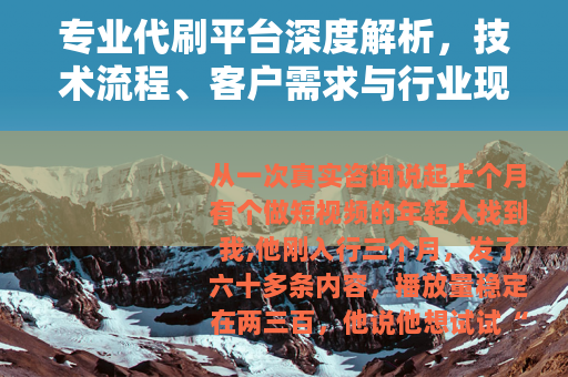 专业代刷平台深度解析，技术流程、客户需求与行业现状