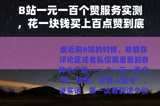 B站一元一百个赞服务实测，花一块钱买上百点赞到底值不值？