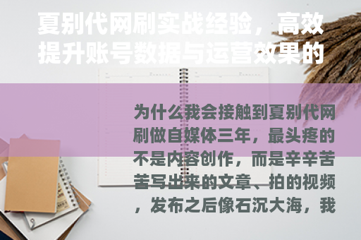 夏别代网刷实战经验，高效提升账号数据与运营效果的完整指南