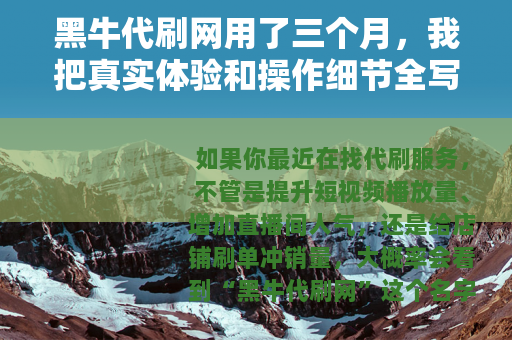 黑牛代刷网用了三个月，我把真实体验和操作细节全写在这里