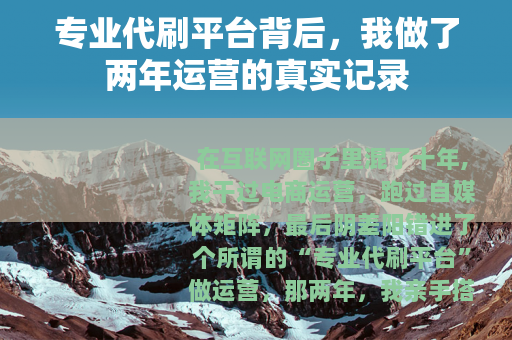 专业代刷平台背后,我做了两年运营的真实记录 专业代刷平台背后,我做了两年运营的真实记录