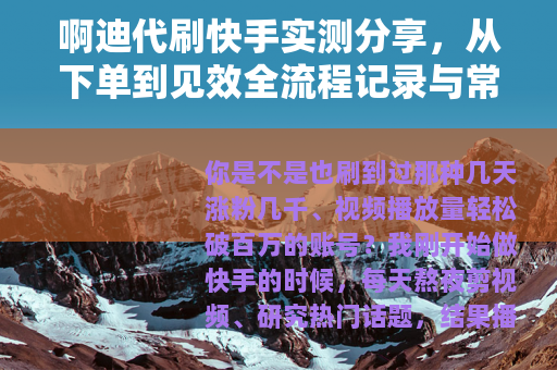 啊迪代刷快手实测分享，从下单到见效全流程记录与常见疑问解答