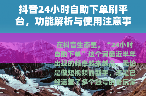 抖音24小时自助下单刷平台，功能解析与使用注意事项