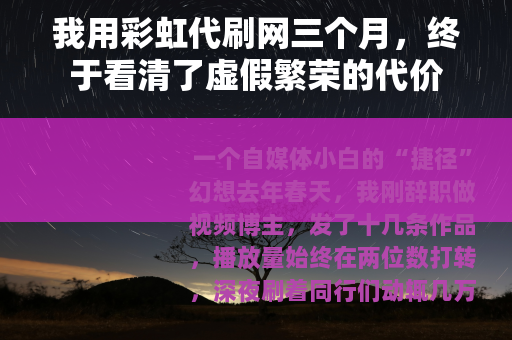 我用彩虹代刷网三个月，终于看清了虚假繁荣的代价