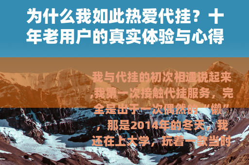 为什么我如此热爱代挂？十年老用户的真实体验与心得分享