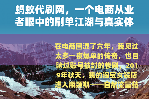 蚂蚁代刷网，一个电商从业者眼中的刷单江湖与真实体验