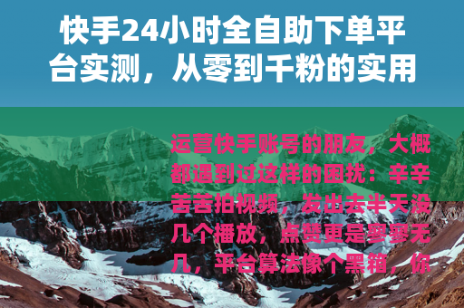 快手24小时全自助下单平台实测，从零到千粉的实用经验分享