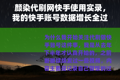 颜染代刷网快手使用实录，我的快手账号数据增长全过程与效果反馈