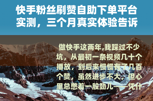 快手粉丝刷赞自助下单平台实测，三个月真实体验告诉你值不值得用