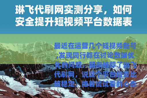 琳飞代刷网实测分享，如何安全提升短视频平台数据表现