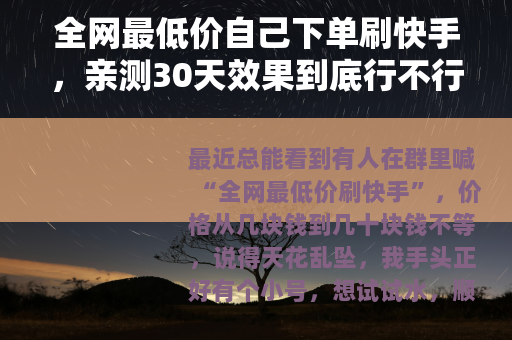 全网最低价自己下单刷快手，亲测30天效果到底行不行？