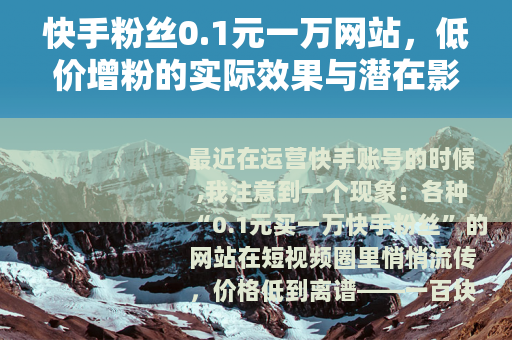 快手粉丝0.1元一万网站，低价增粉的实际效果与潜在影响