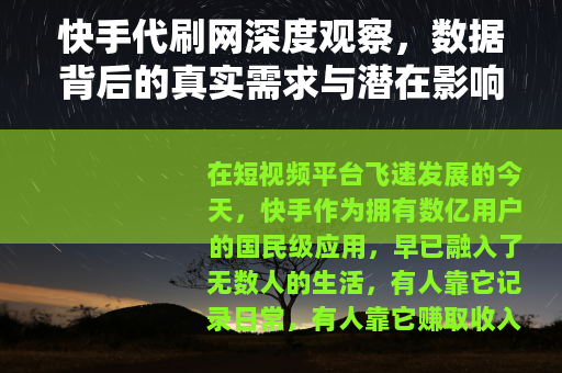 快手代刷网深度观察，数据背后的真实需求与潜在影响