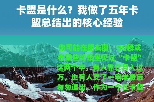 卡盟是什么？我做了五年卡盟总结出的核心经验