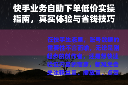 快手业务自助下单低价实操指南，真实体验与省钱技巧分享