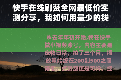 快手在线刷赞全网最低价实测分享，我如何用最少的钱提升视频热度