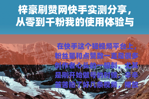 梓豪刷赞网快手实测分享，从零到千粉我的使用体验与心得总结