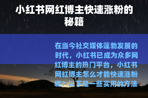 小红书网红博主快速涨粉的秘籍